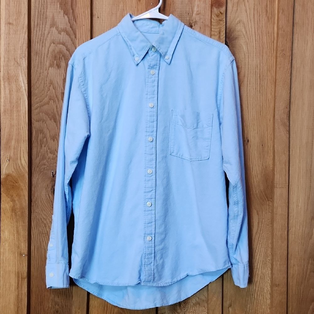 Izod Button Down Long Sleeve 100% Cotton Casual Shirt, Medium, Blue